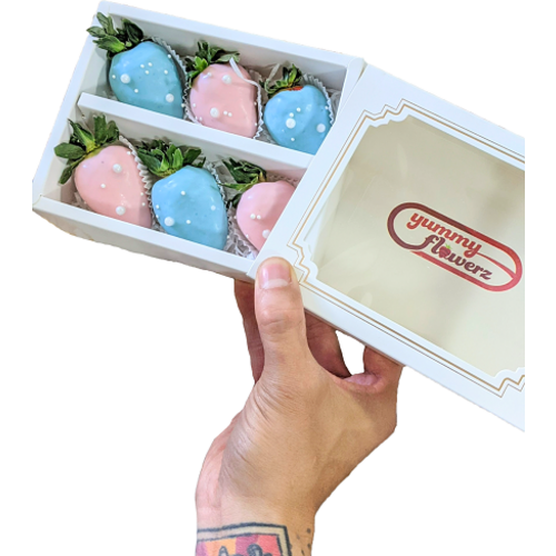 6pcs Pink & Blue Chocolate Strawberries Gift Box